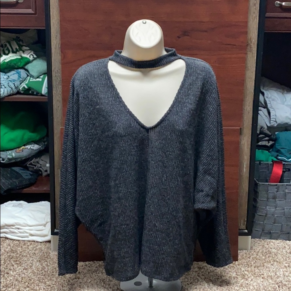 Gray ribbed sweater